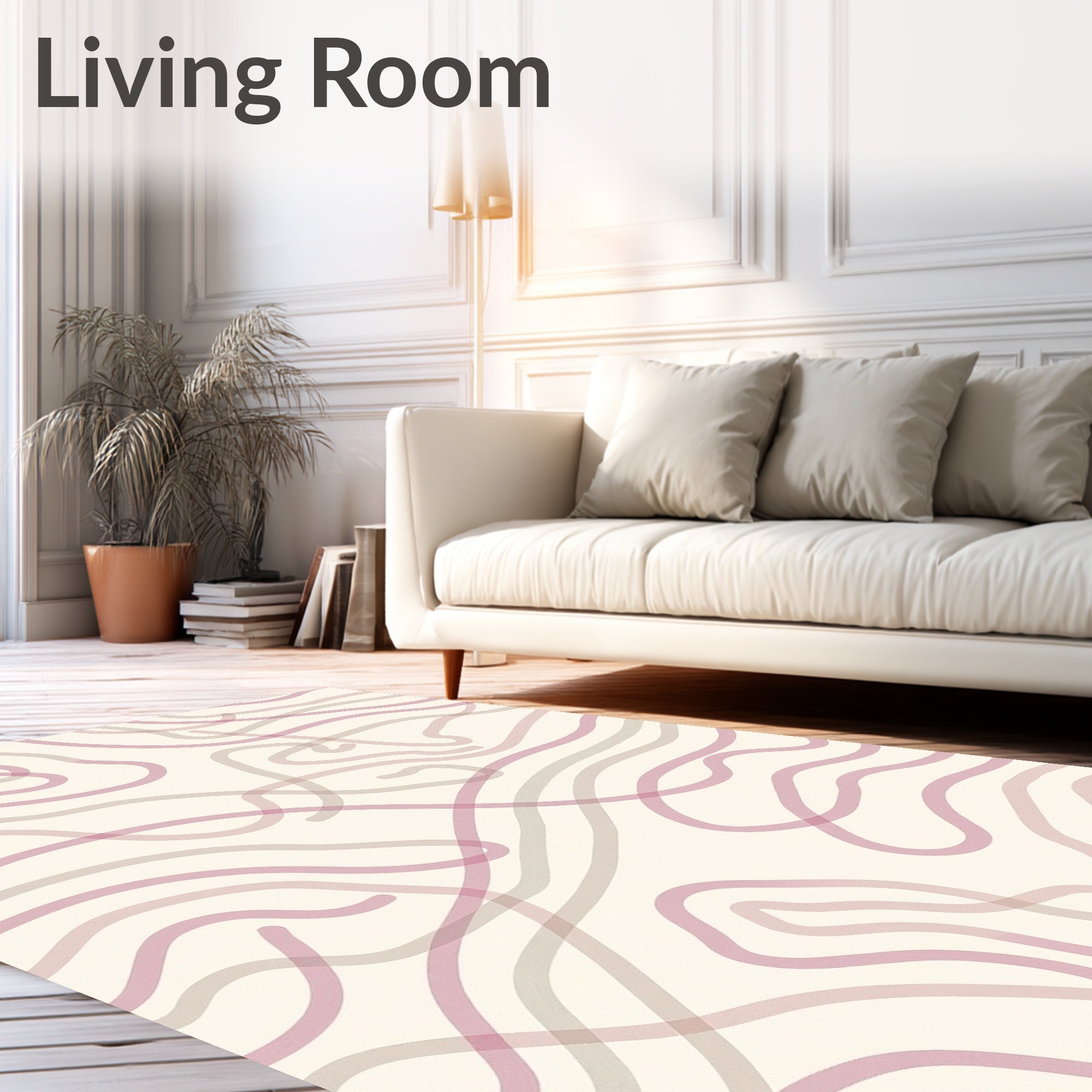 Soft Pink and Cream Wavy Lines Rug