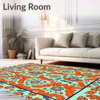 Vibrant Orange Blue Floral Medallion Rug