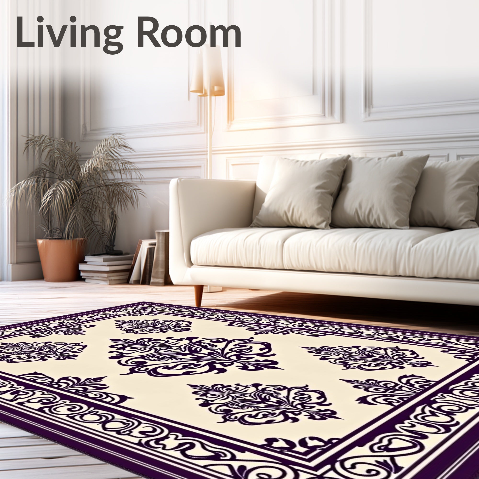 Ornate Damask Scroll Pattern Rug
