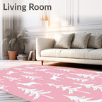 Pink Forest Deer And Pine Trees Rug