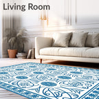 Floral Vine Patterned Blue Rug
