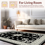 Black White Floral Mandala Pattern Rug