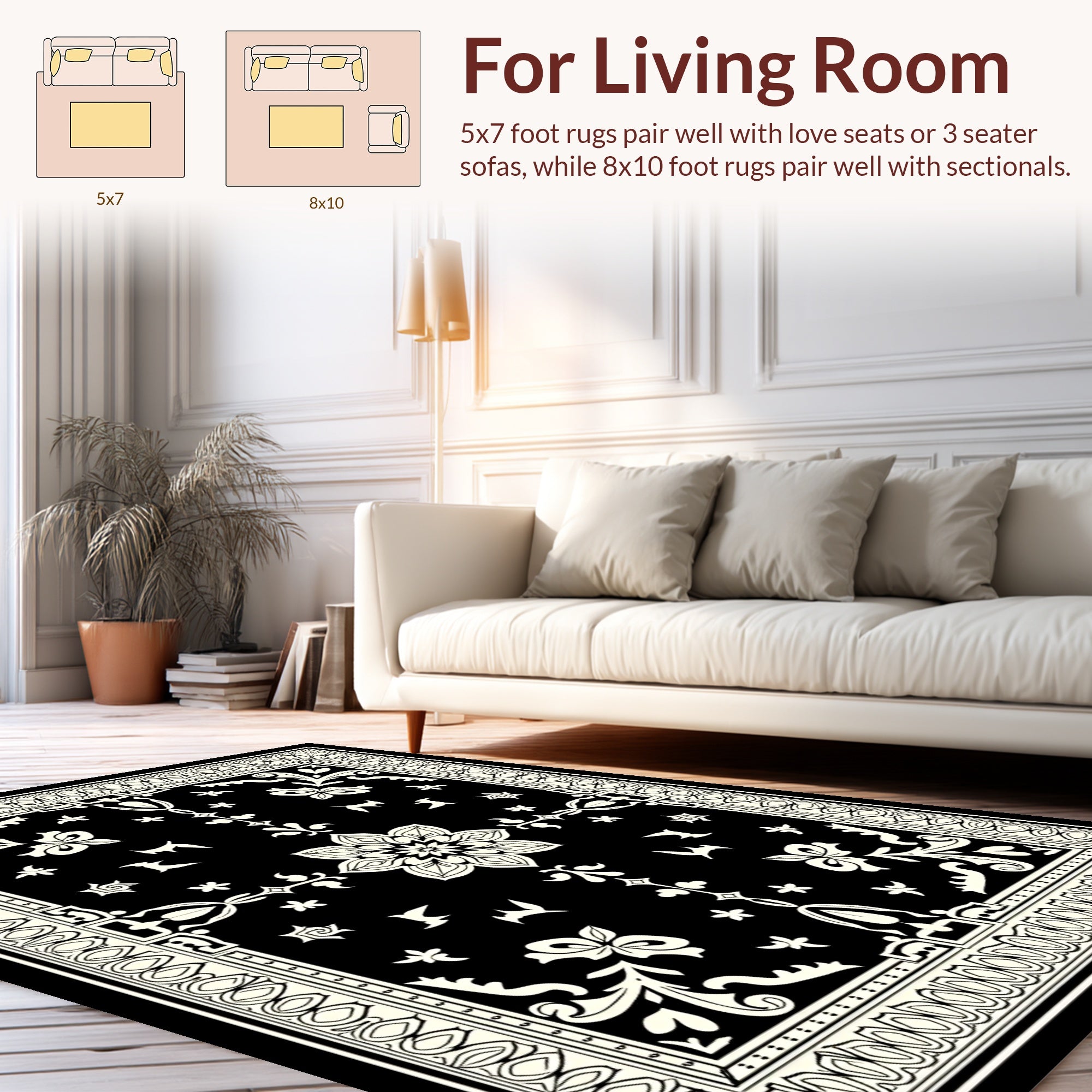 Black White Floral Mandala Pattern Rug