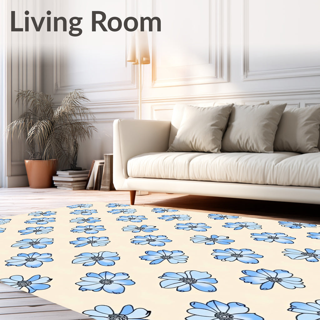 Light Blue Floral Sketch Pattern Rug