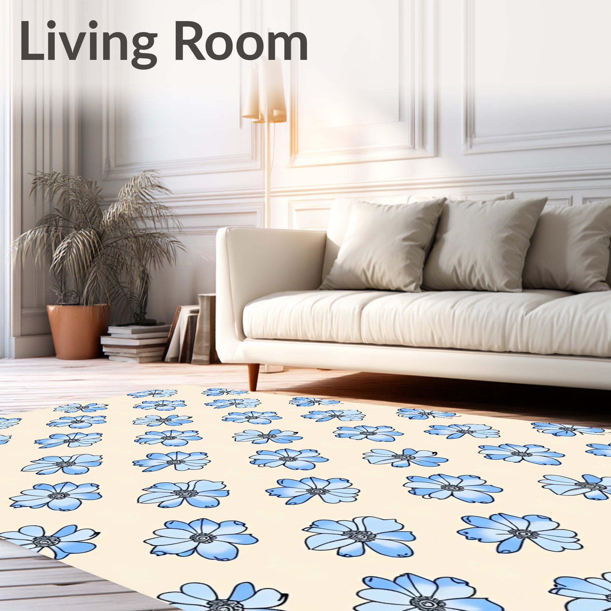 Light Blue Floral Sketch Pattern Rug