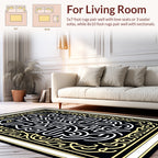 Intricate Black Yellow Abstract Design Rug