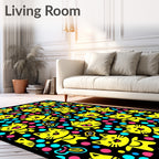 Playful Yellow Kitty Dot Design Rug