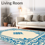 Classic Blue Floral Border Design Rug
