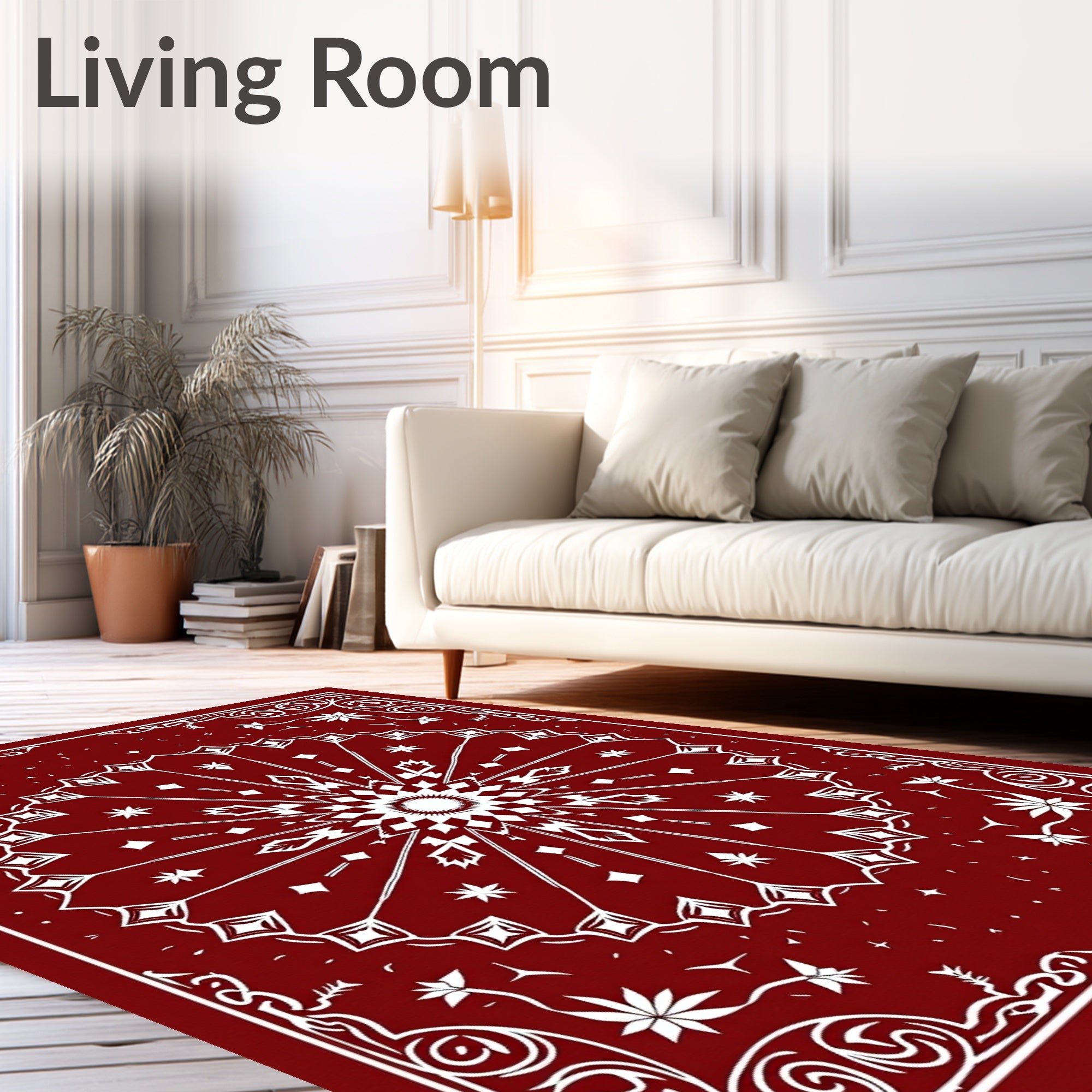 Ornate Red White Mandala Design Rug