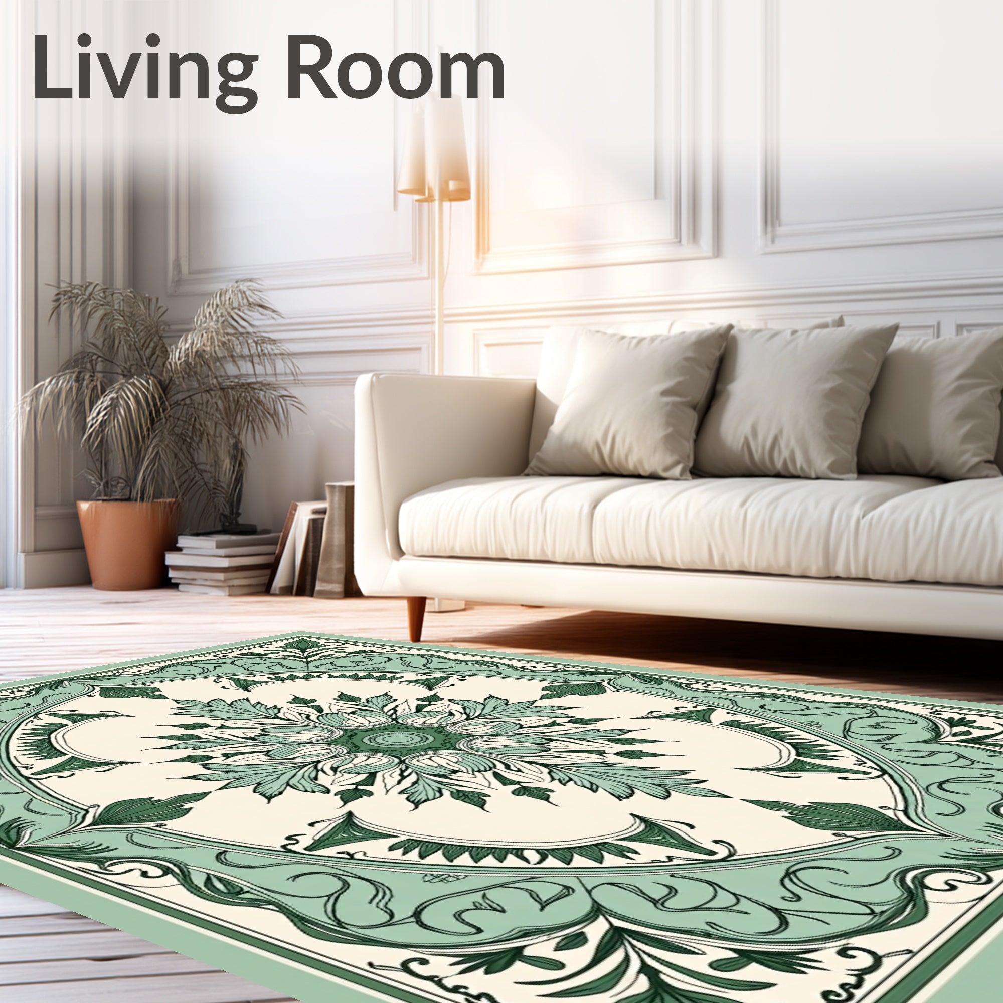 Elegant Green Floral Medallion Pattern Rug