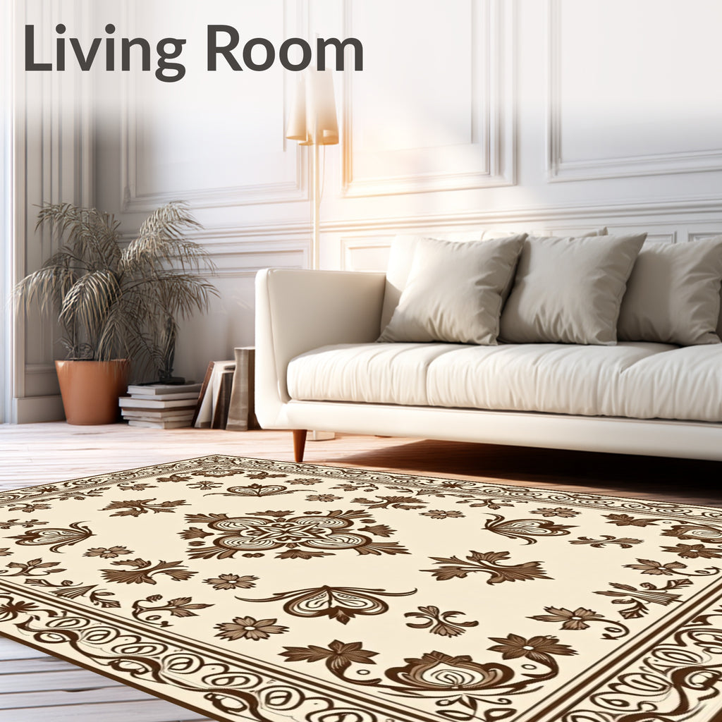 Brown Floral Motif Medallion Rug