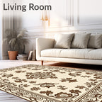 Brown Floral Motif Medallion Rug