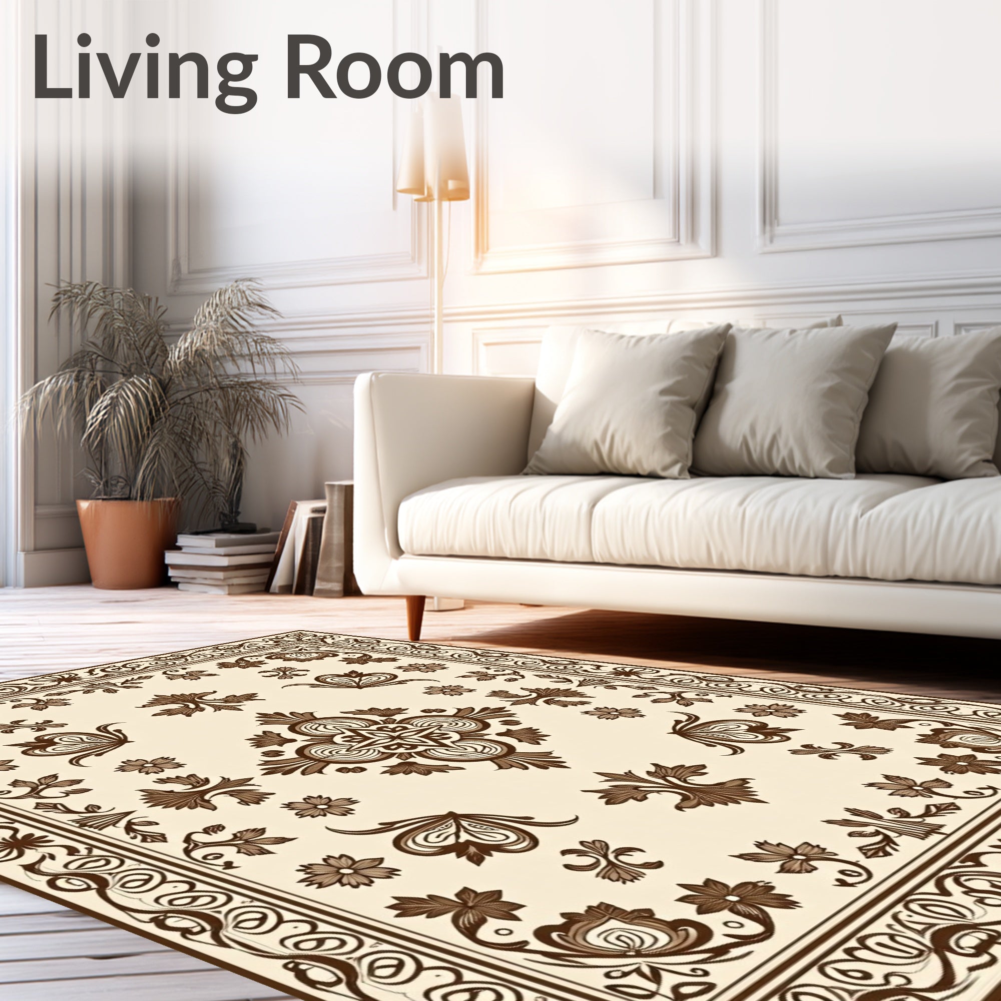 Brown Floral Motif Medallion Rug