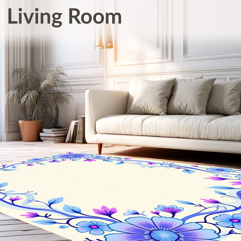 Floral Vine Blue Purple Pattern Rug
