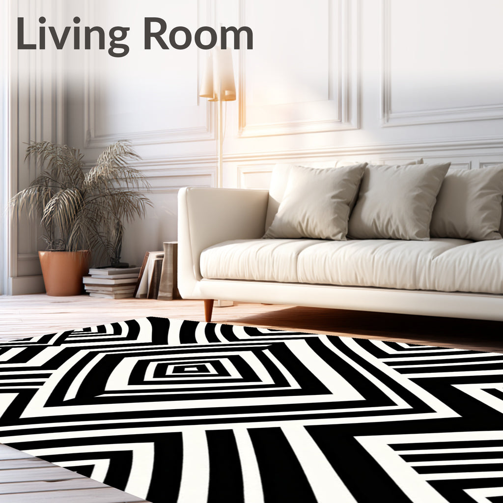 Sharp Black White Geometric Pattern Rug