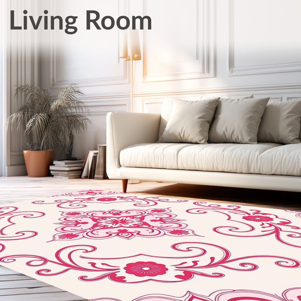 Pink Floral Scrollwork Design Rug