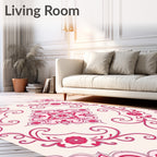 Pink Floral Scrollwork Design Rug