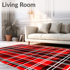 Bold Red Black White Plaid Pattern Rug