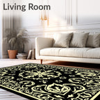 Ornate Black Yellow Floral Design Rug