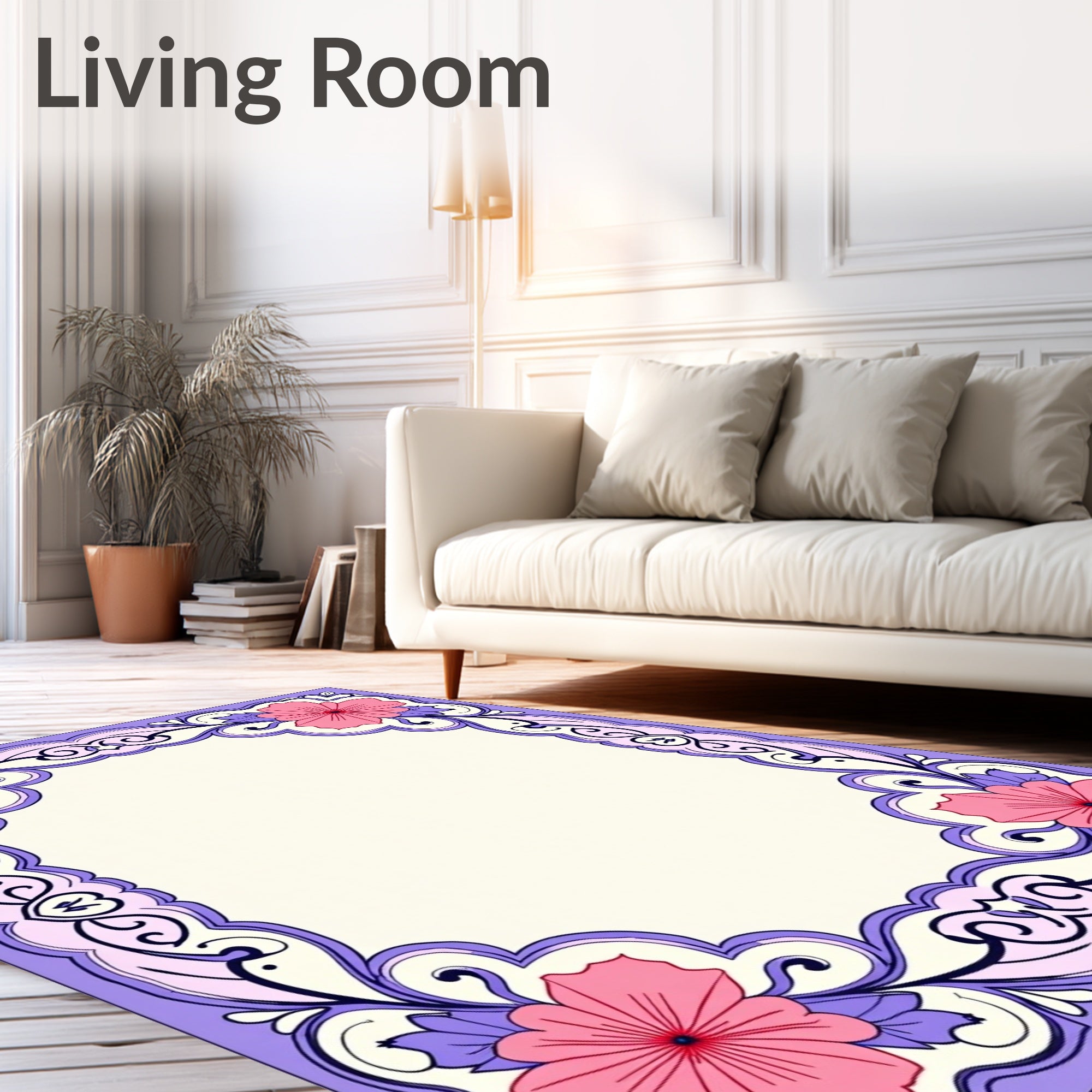 Floral Swirl Pastel Vintage Frame Design Rug