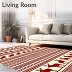 Deep Red Deer Patterned Ethnic Rug