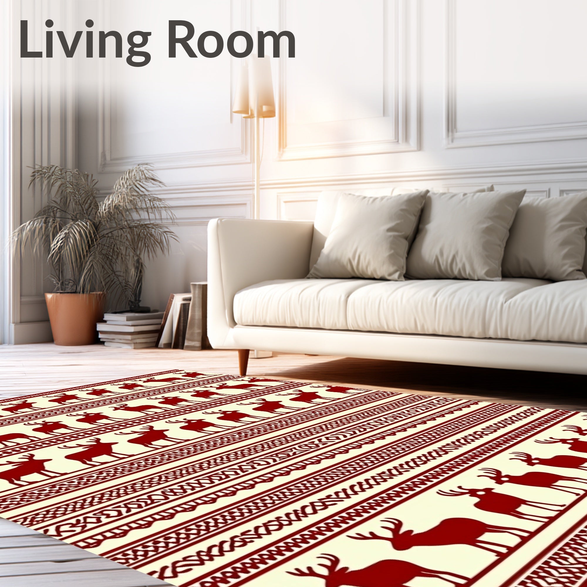 Deep Red Deer Patterned Ethnic Rug