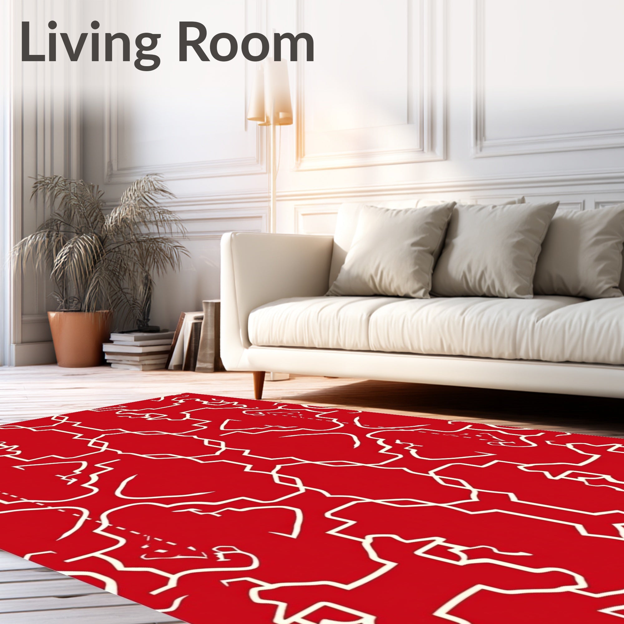 Bold Red White Interlocking Pattern Rug