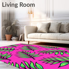 Vibrant Pink Green Leafy Frond Rug