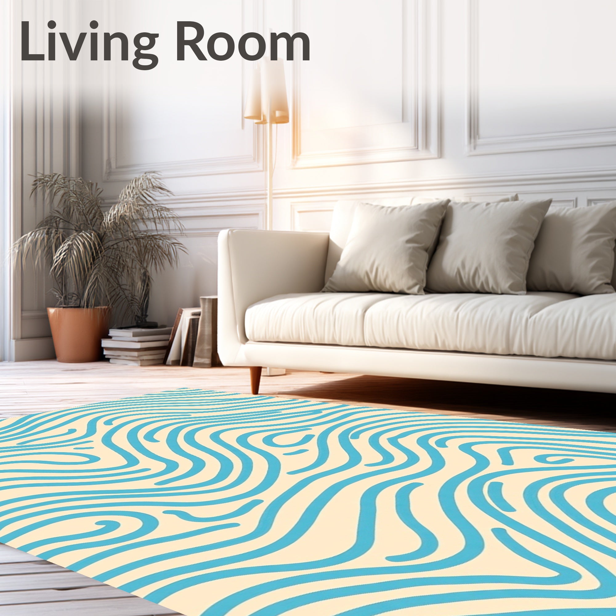 Abstract Blue Wave Pattern Rug