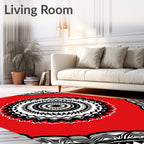Bold Black White Red Mandala Pattern Rug