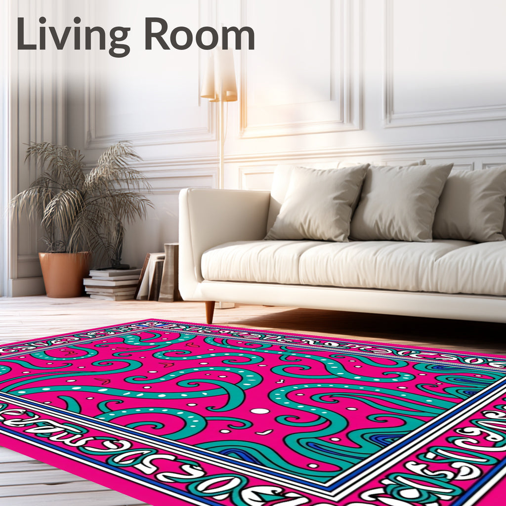 Whimsical Green Tentacles Pink Pattern Rug