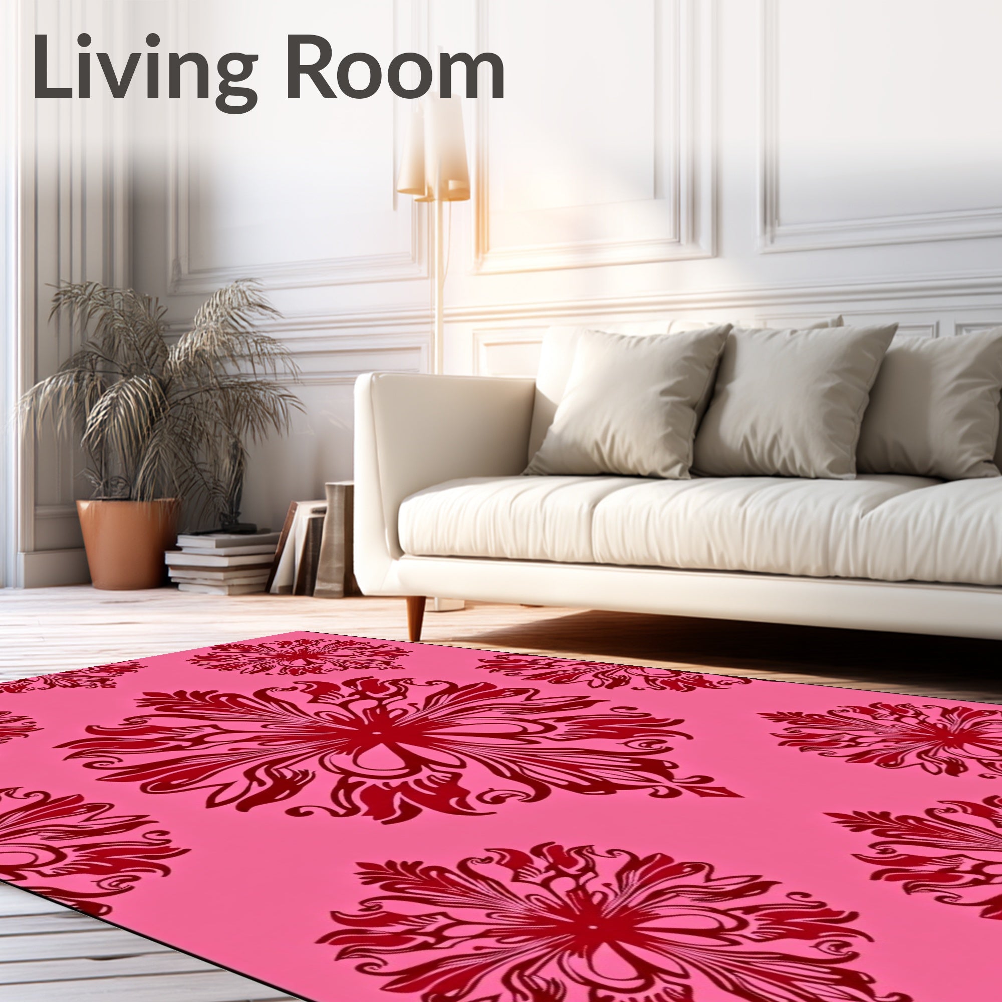 Crimson Floral Swirl Pattern Rug