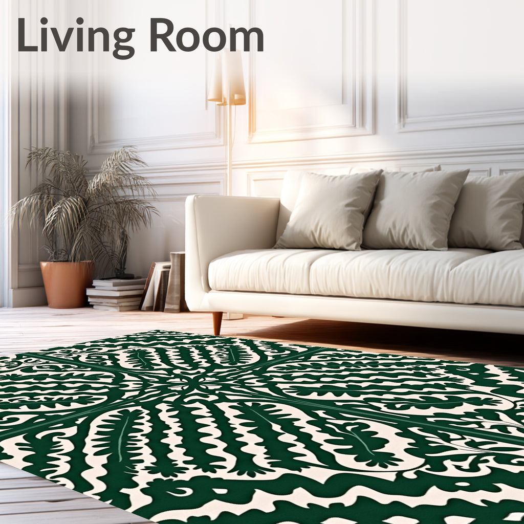 Emerald Green Fern Medallion Rug