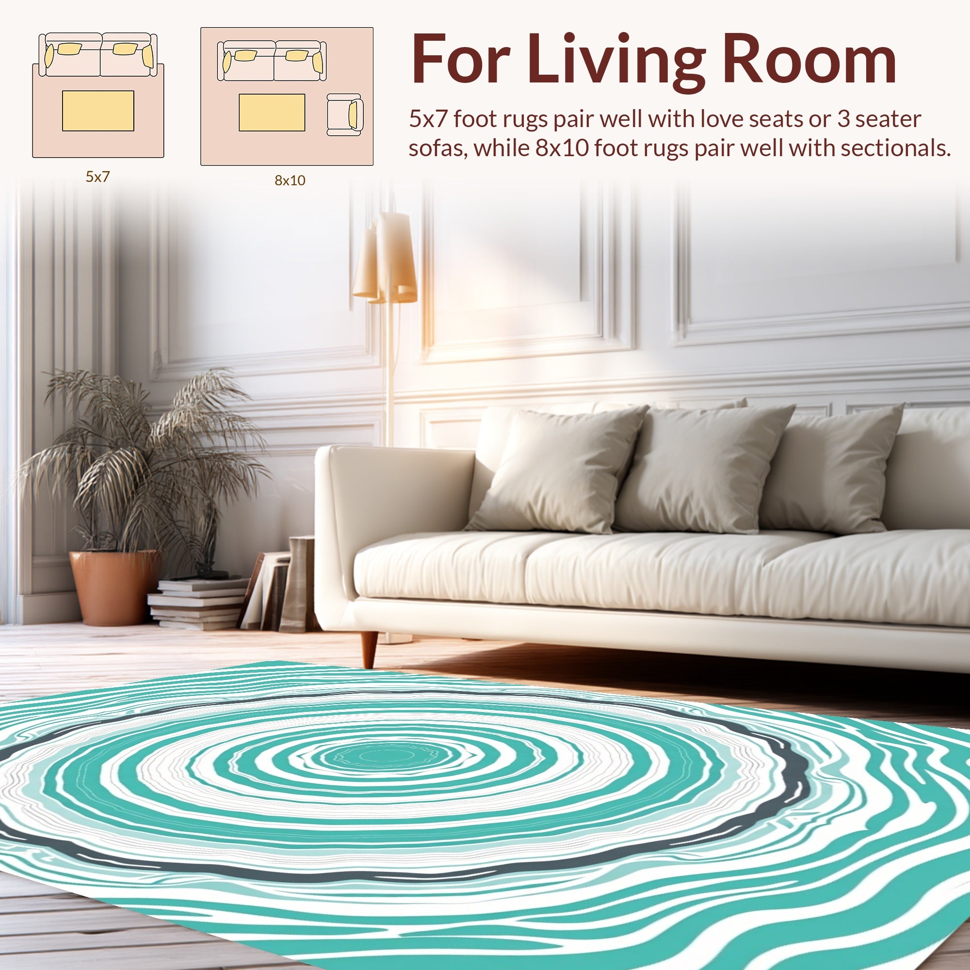 Teal Geometric Ripple Pattern Rug