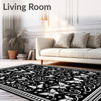 Black Butterfly Swirl Star Pattern Rug