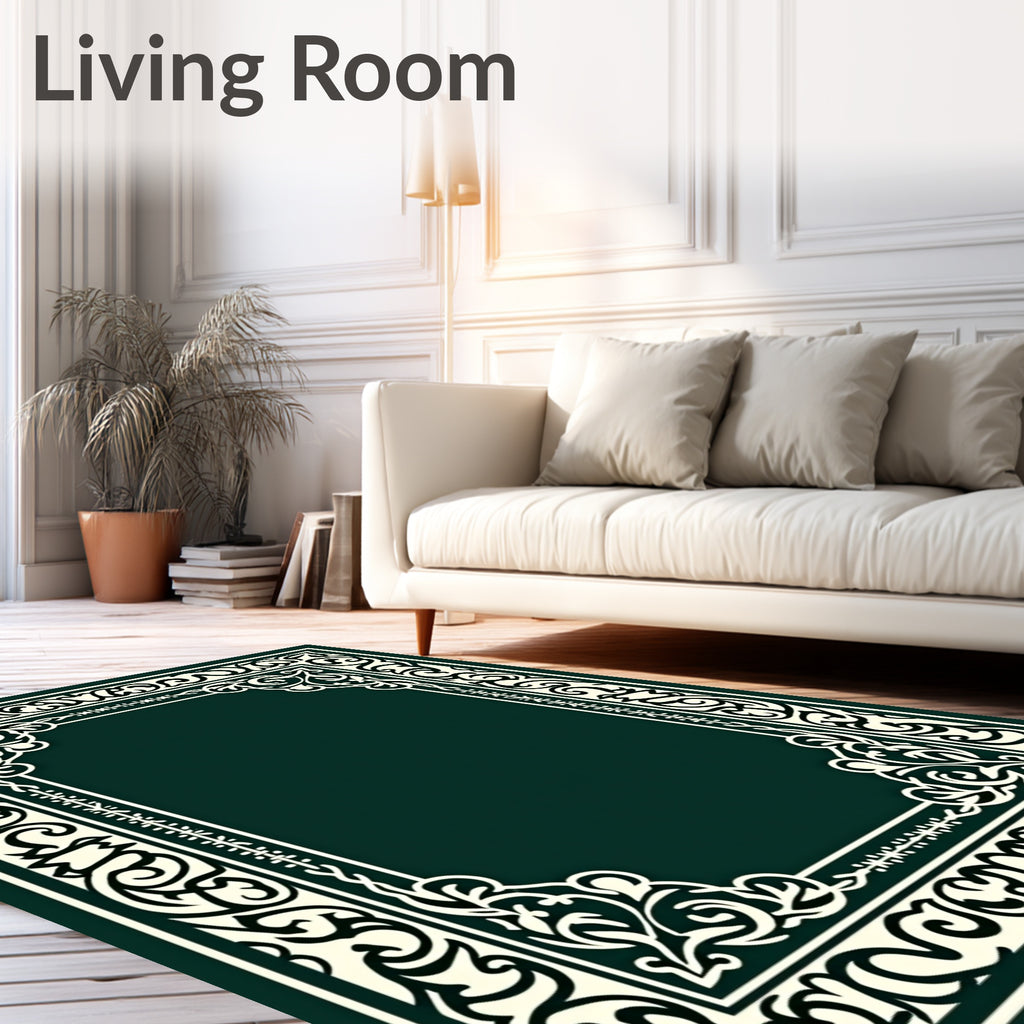 Ornate Ivory Scroll Pattern Rug