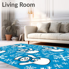 Charming Blue Snowman Christmas Snow Rug