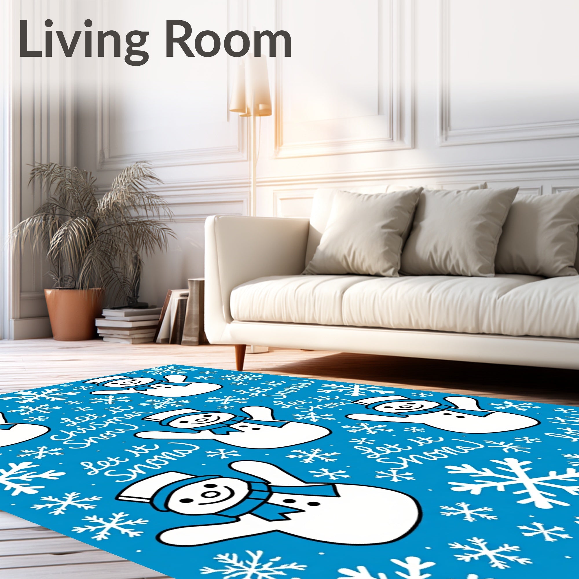 Charming Blue Snowman Christmas Snow Rug