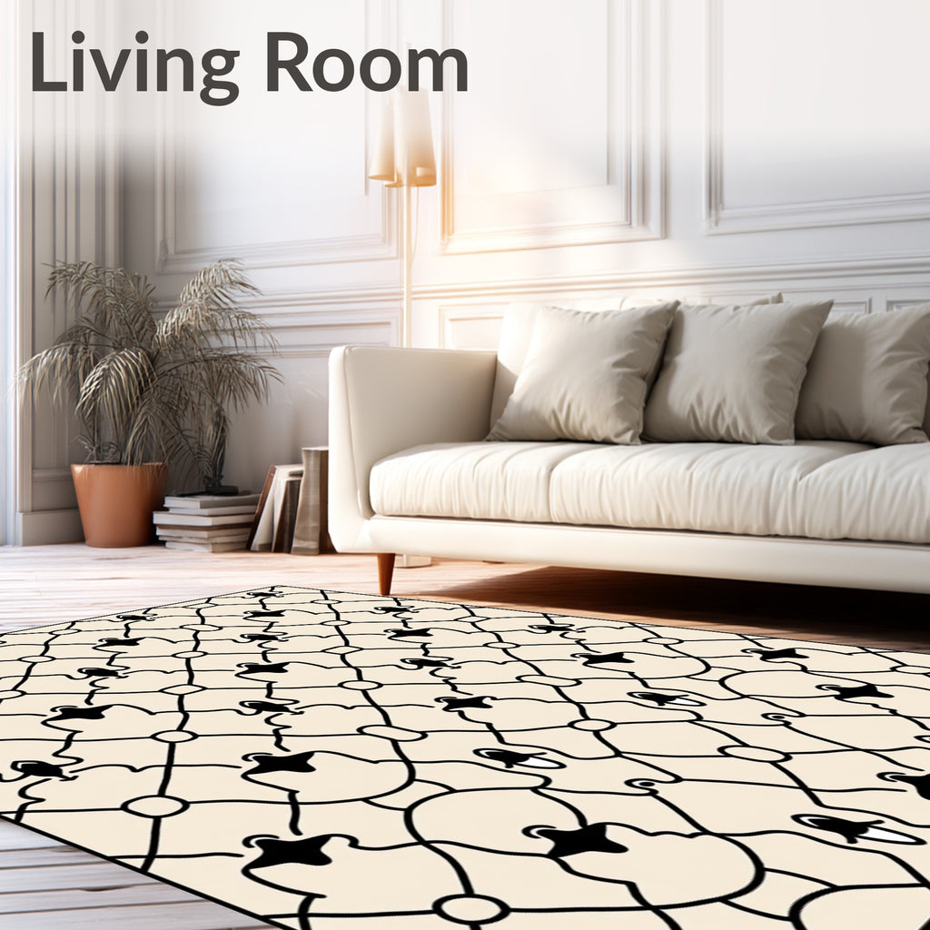Cream Black Interlocking Figure Pattern Rug