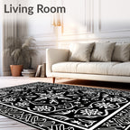 Elaborate Black White Floral Mandala Rug