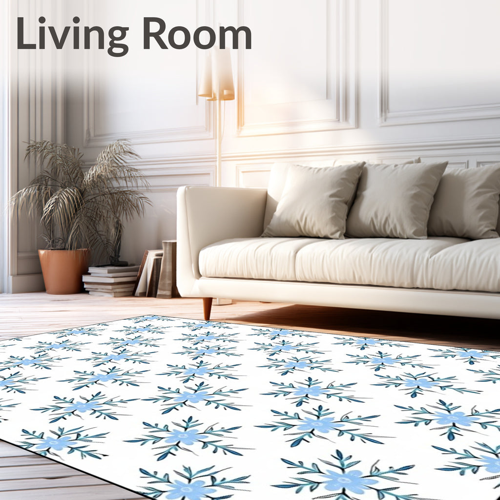Light Blue Floral Snowflakes Repeating Rug
