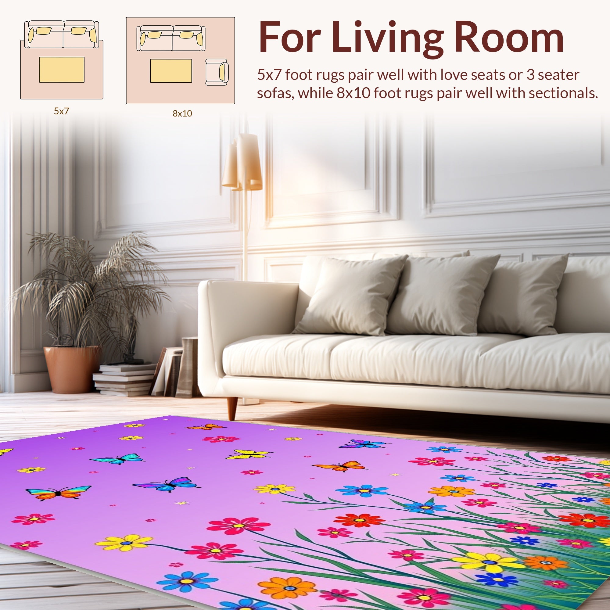 Vibrant Butterflies Flowers Garden Rug