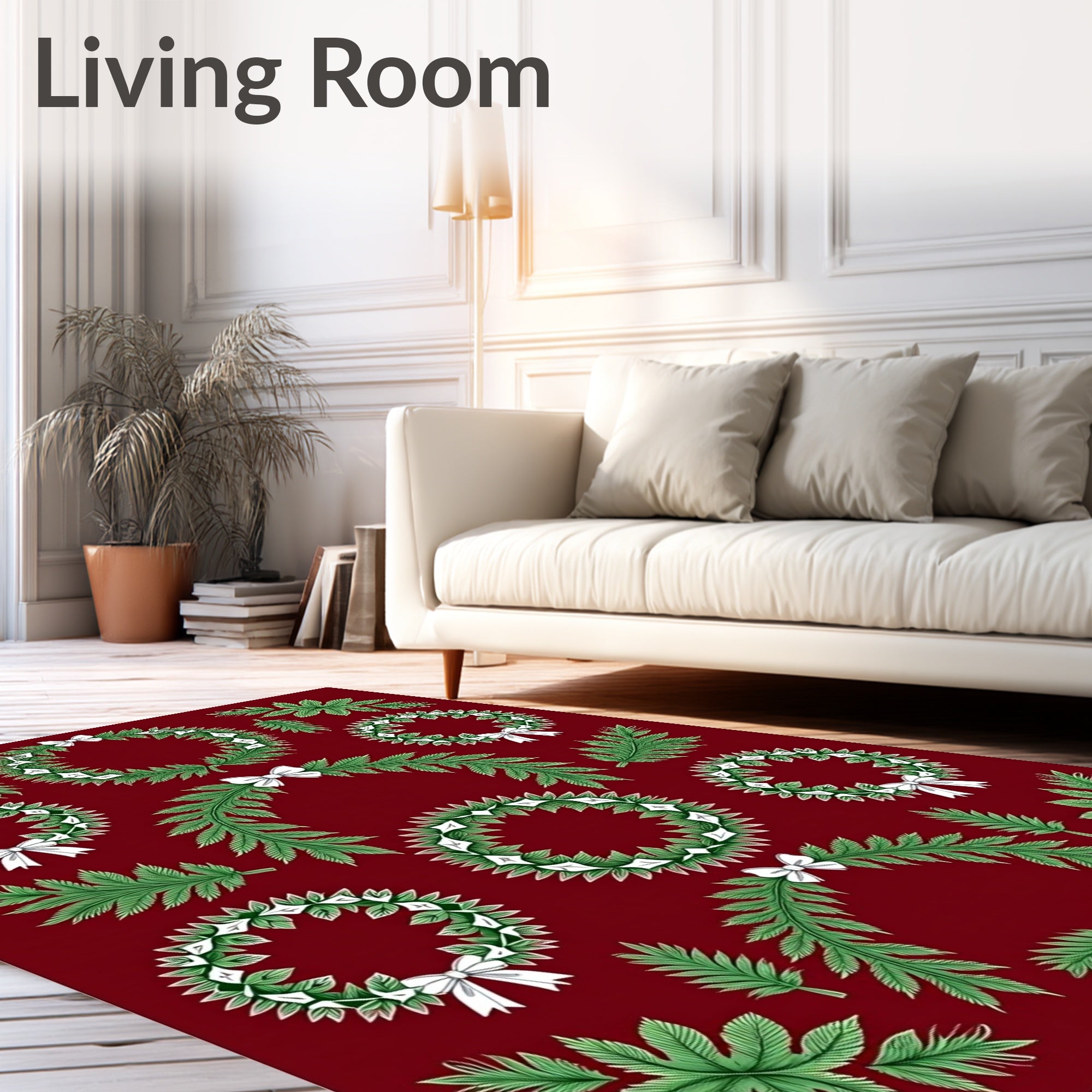 Green Christmas Wreaths with White Bows Rug