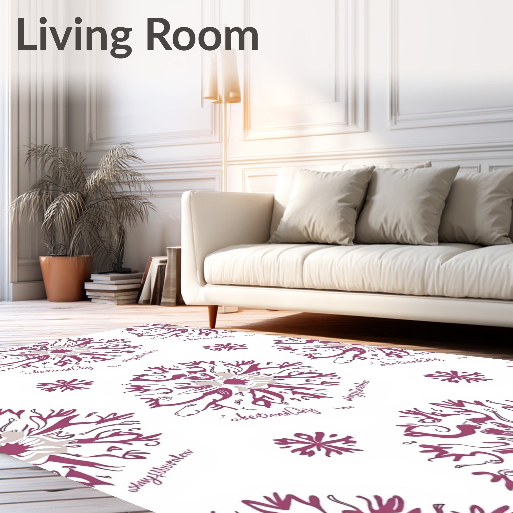 Crimson Floral Mandala With Script Rug