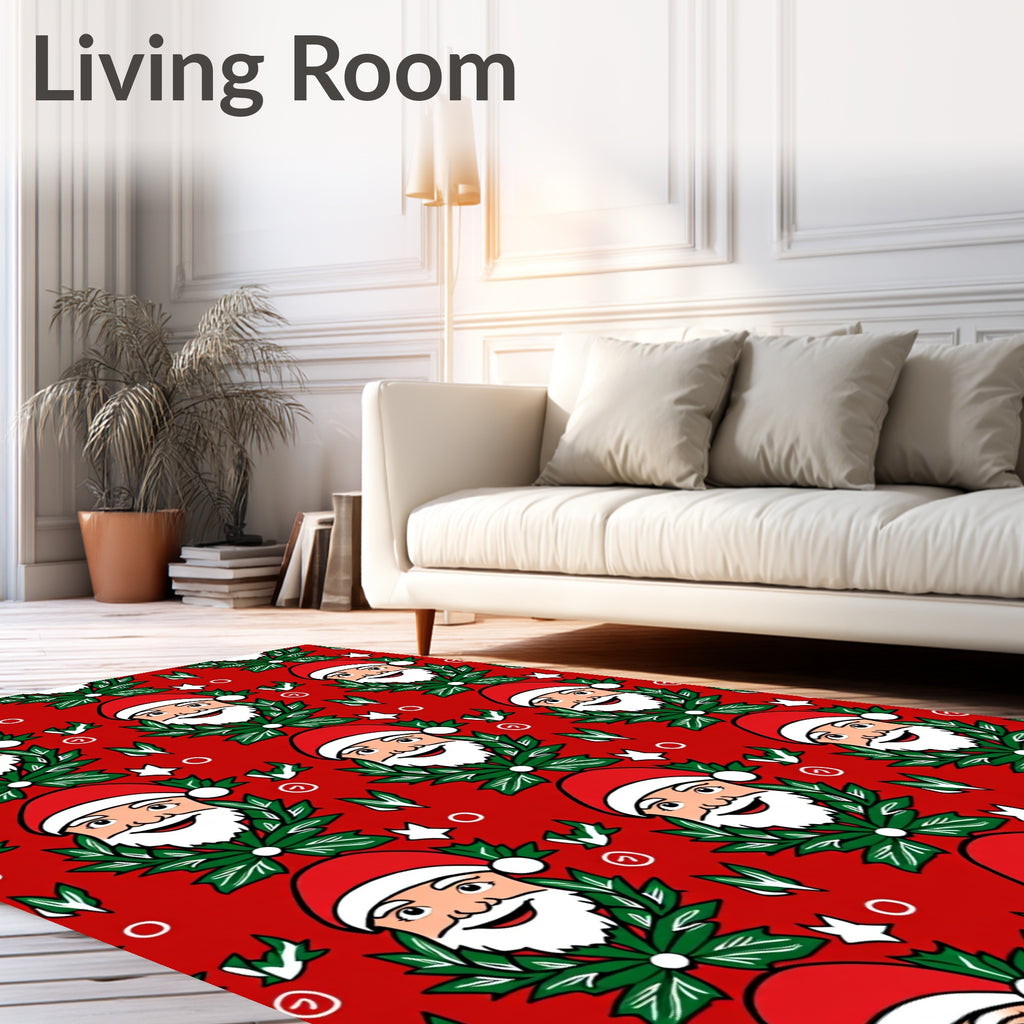 Festive Red Santa Laurel Wreath Carolers Rug