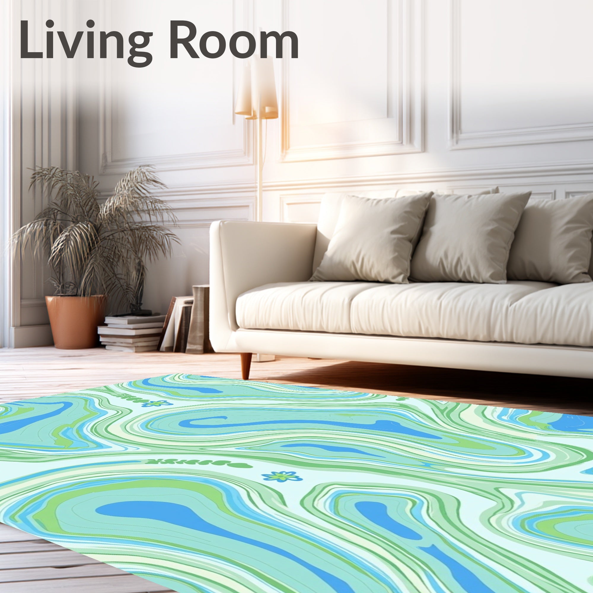 Abstract Blue Green Swirls Pattern Rug
