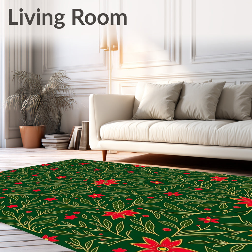 Red Flower Vine Pattern Rug