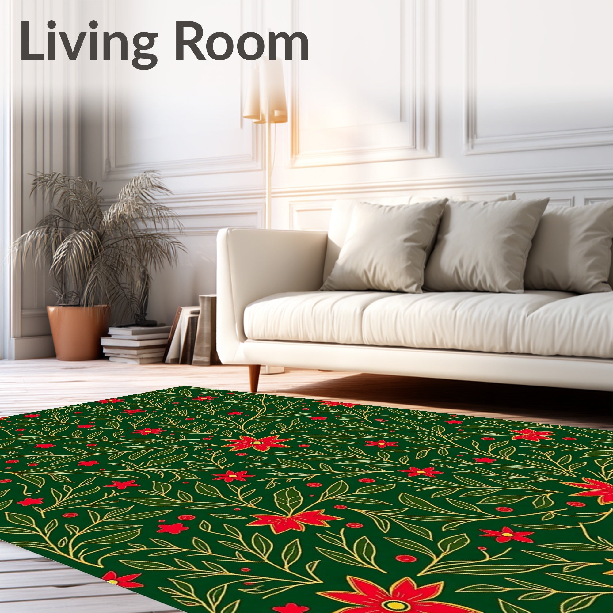 Red Flower Vine Pattern Rug