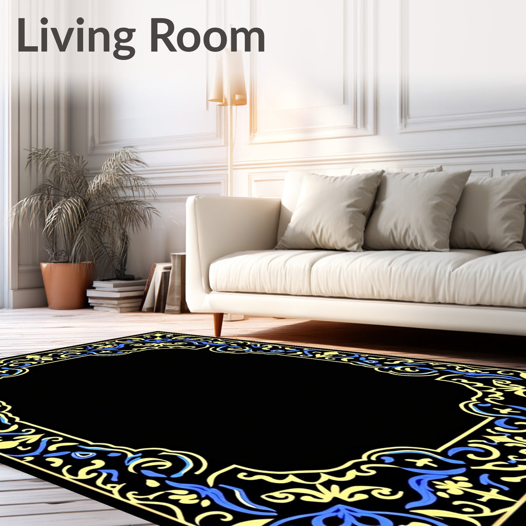 Elegant Blue Yellow Floral Border Design Rug