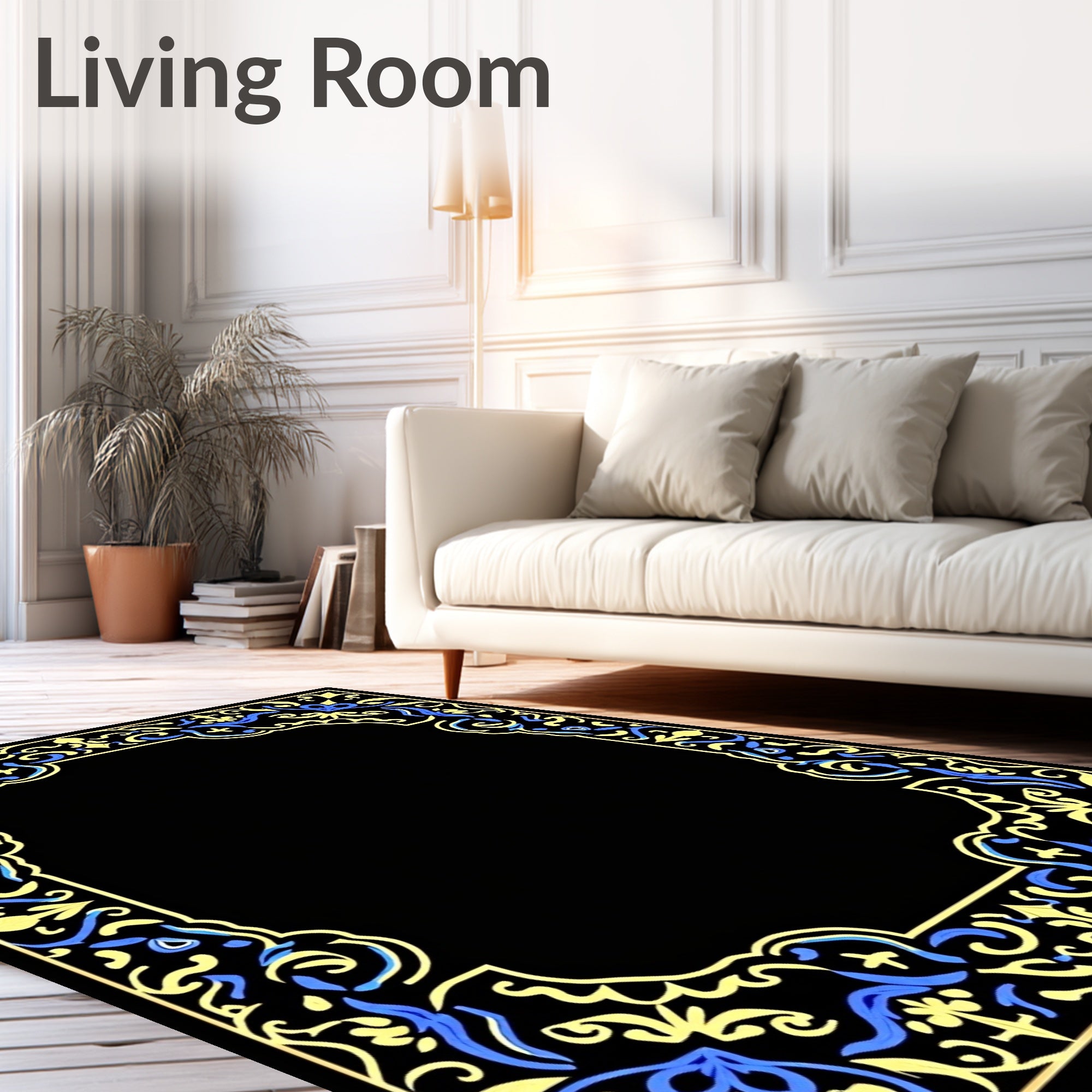 Elegant Blue Yellow Floral Border Design Rug